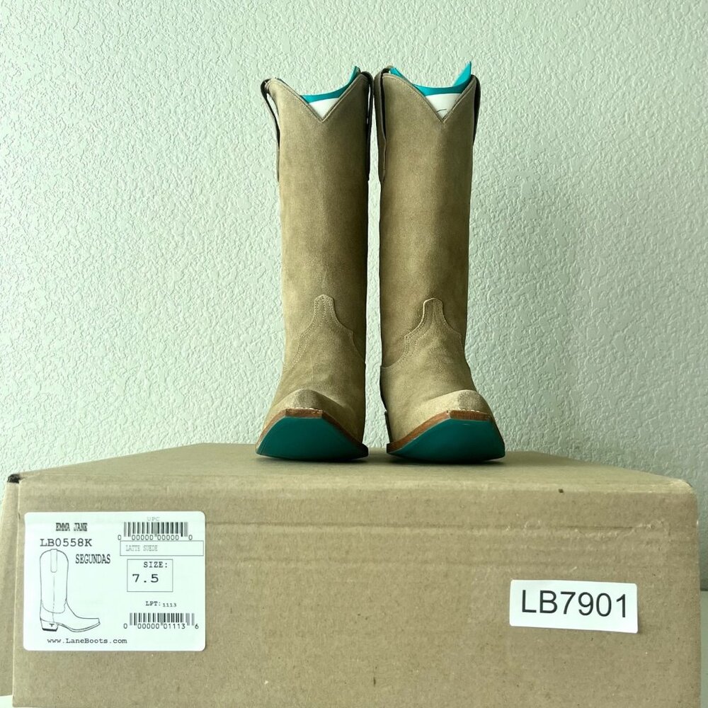 Lane EMMA JANE Womens Cowboy Boots 7.5 Latte Suede Western Cowgirl Mid Calf Tall - Picture 10 of 11